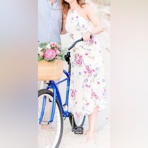 White floral dress used for engagement photos